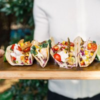 Barramundi Tacos with Rainbow Slaw and Salsa